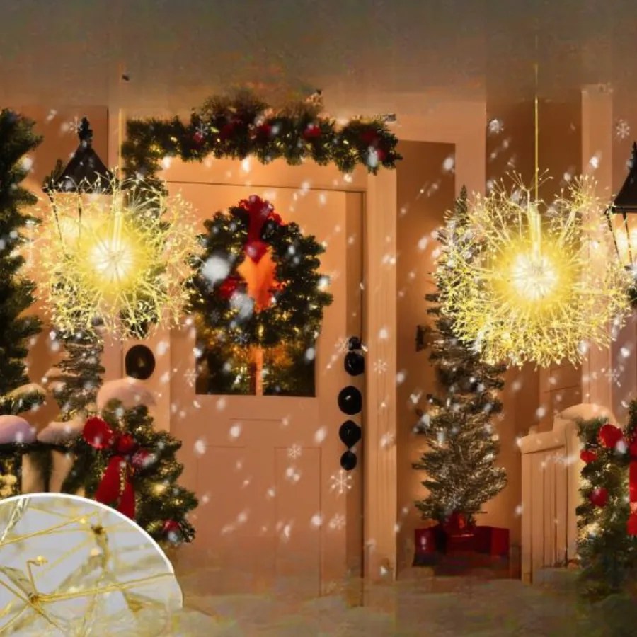 Conjunto de 2 luzes suspensas de Natal 54 cm e 44 cm Ornamentos suspensos para exterior pré-iluminados com 1488 bolas de luz LED
