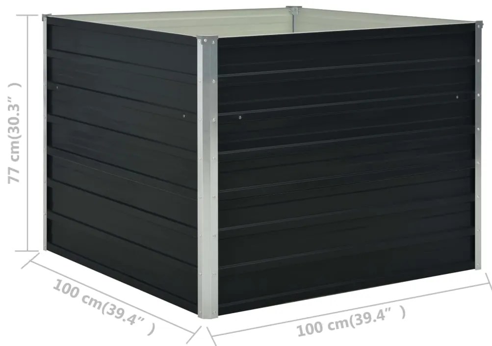 Canteiro jardim elevado 100x100x77 cm aço galvanizado antracite