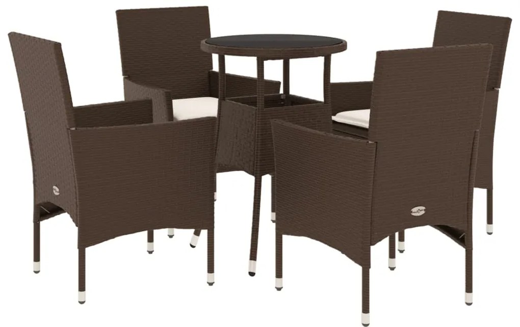 5pcs conjunto jantar jardim c/almofadões vime PE/vidro castanho