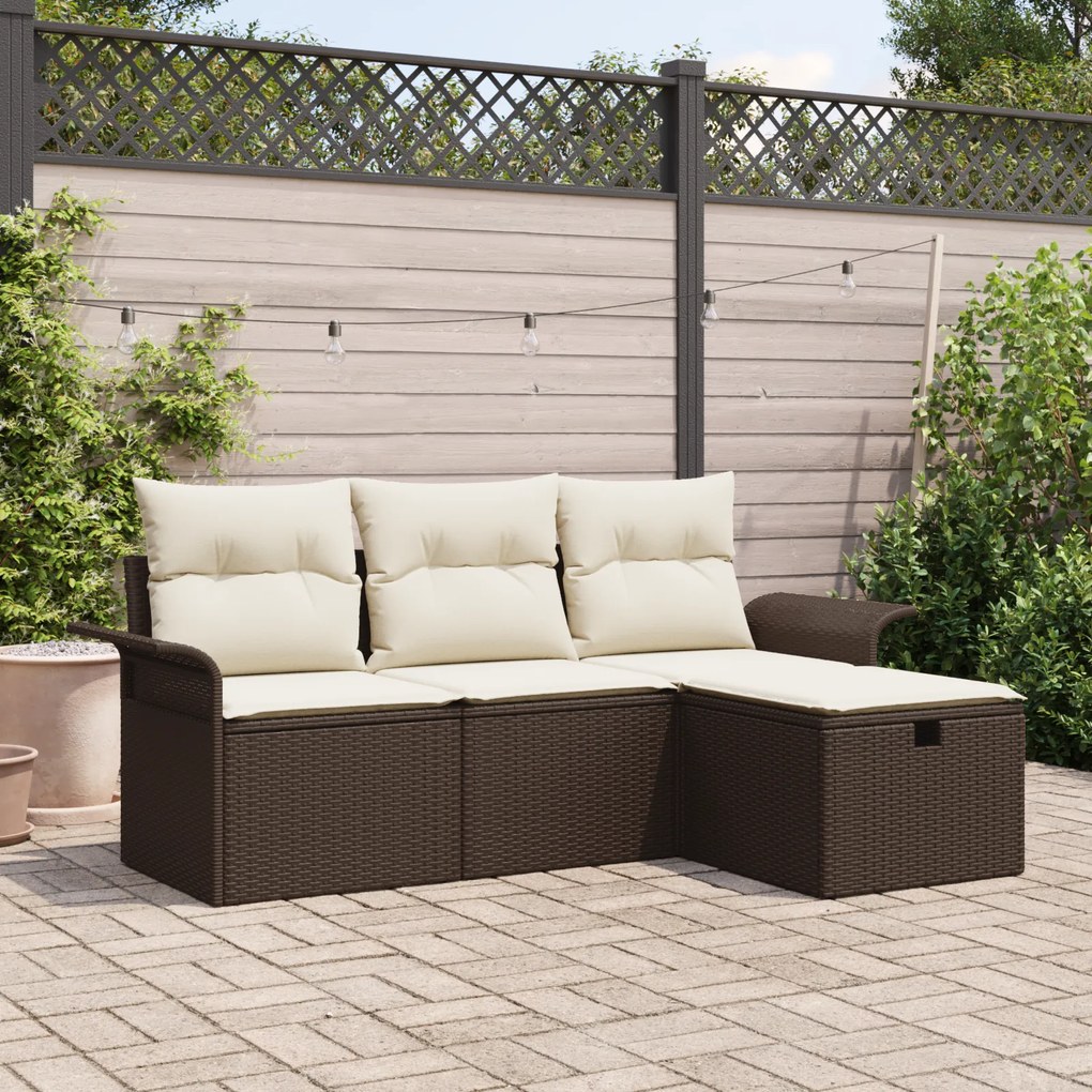 Conjunto de Sofá para Jardim de 4 Peças com Almofadas Castanho Polirat
