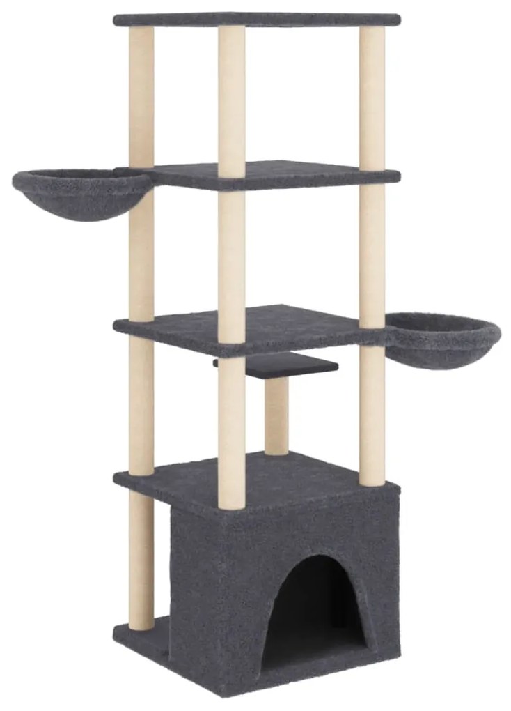 Árvore p/ gatos c/ postes arranhadores sisal 147cm cinza-escuro