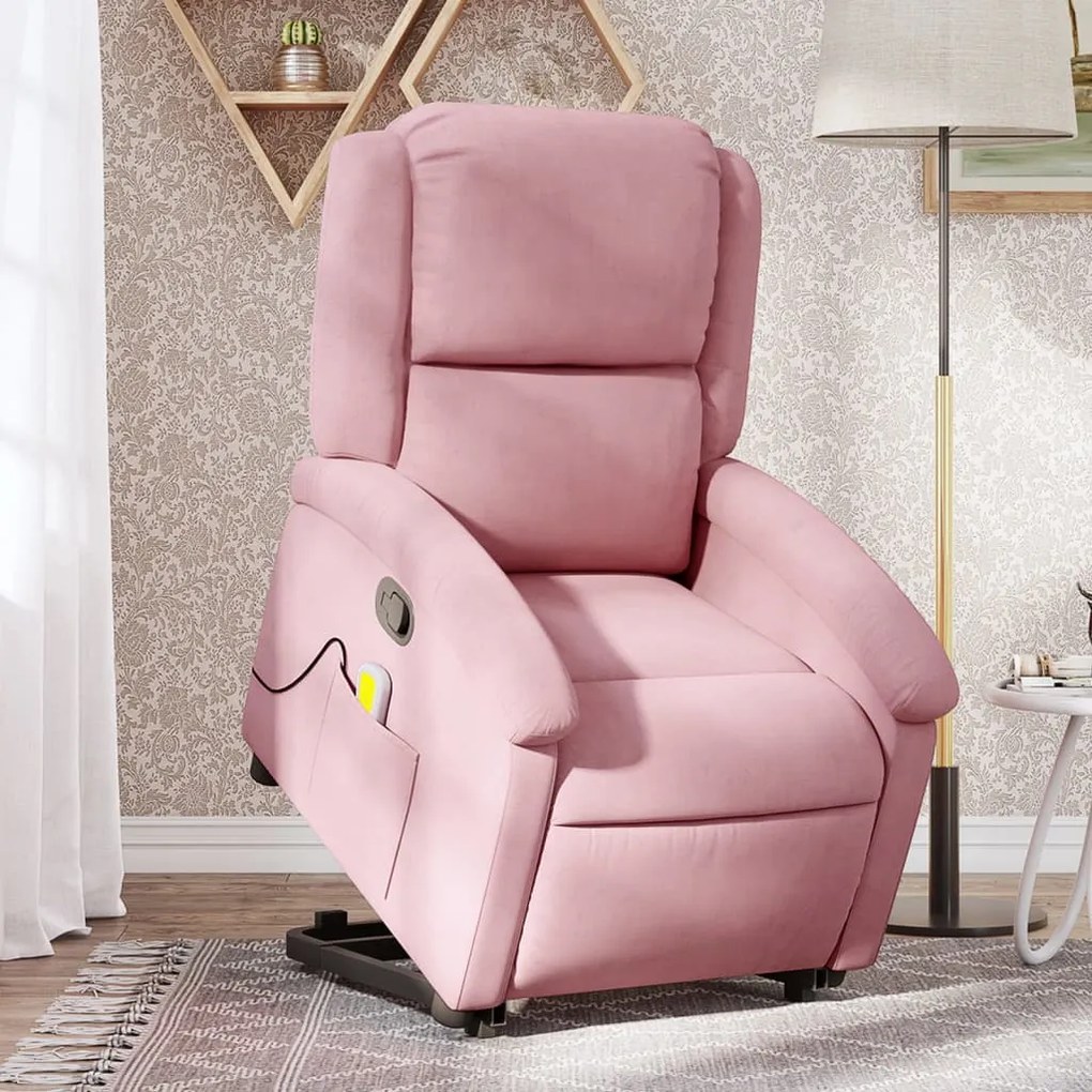 vidaXL Poltrona elevatória de massagens veludo rosa