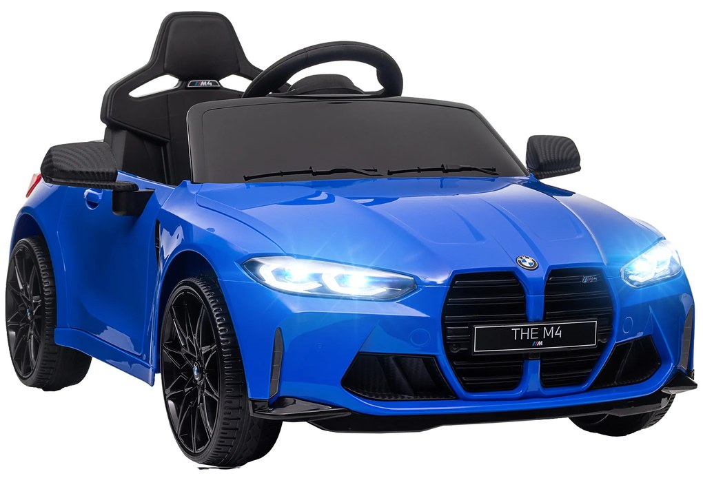 Carro Elétrico para Crianças BMW M4 12V com Controlo Remoto Faróis Buzina Música e Velocidade 3-5 km/h 108x69,5x51 cm Azul