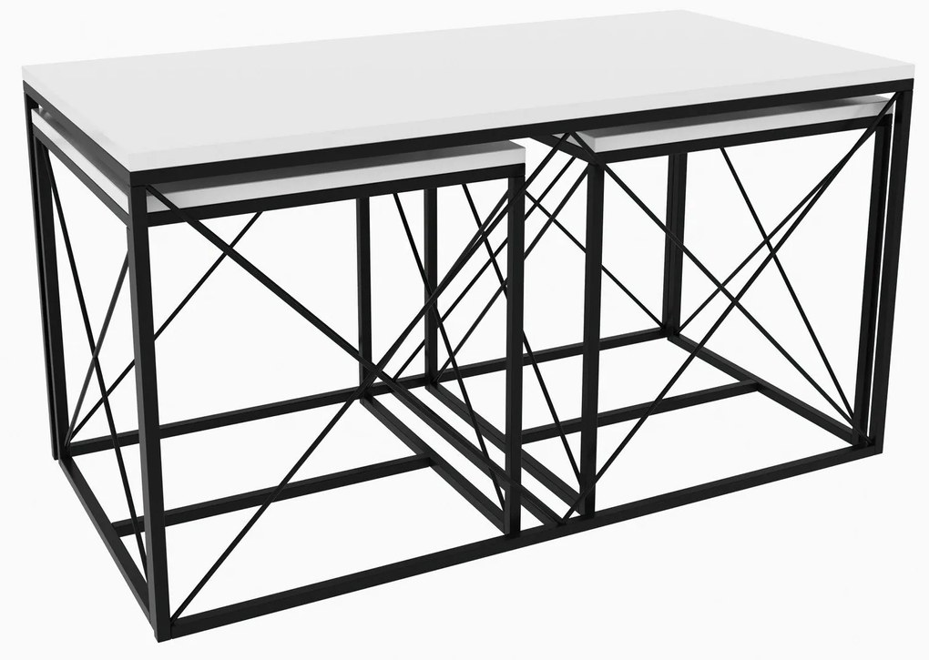 Conjunto de Mesas de Centro Defne – Branco e Preto – Medidas: 100x52x5
