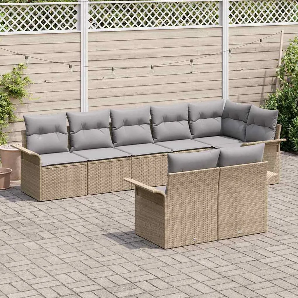 Conjunto de Sofás de Jardim vidaXL de 8 Peças com Almofadas Bege Ratta