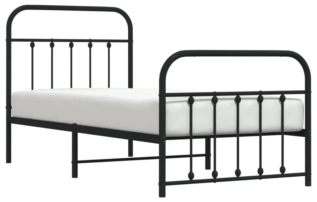 Estrutura de cama com cabeceira e pés 90x200 cm metal preto