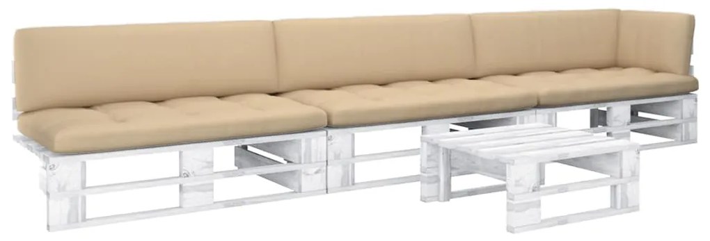 vidaXL 4 pcs conj. lounge paletes + almofadões pinho impregnado branco