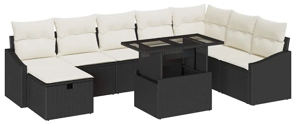 Conjunto de Sofá de 9 Peças com Almofadas Preto Ratan PE