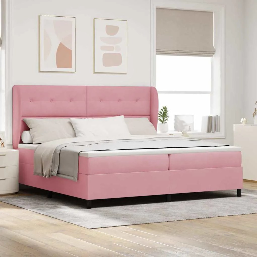 vidaXL Cama Box com colchão com cabeceira Rosa 200 x 200 cm Poliéster