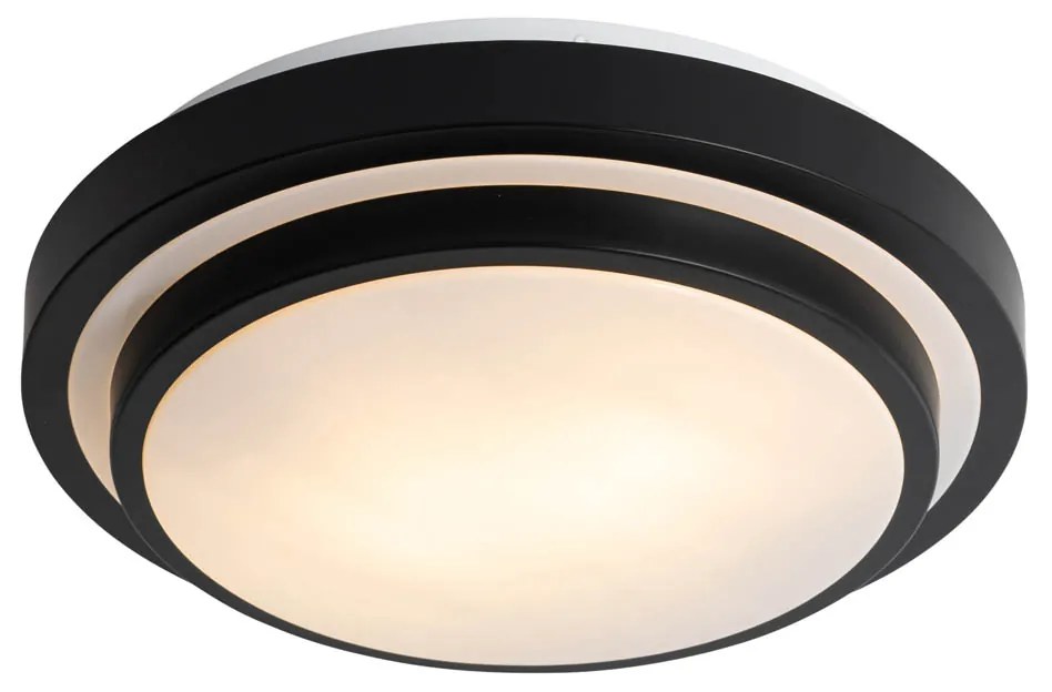 Plafon Moderno Preto com Branco 35cm 2 Luzes IP44 - Walden