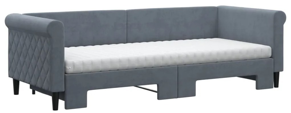 Sofá-cama c/ gavetão e colchões 80x200cm veludo cinzento-escuro