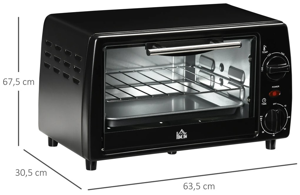 Mini Forno de Convecção 10 Litros 750W com Temperatura até 230 °C Temporizador 60 Minutos Bandeja e Grade 36,5x26x22cm Preto