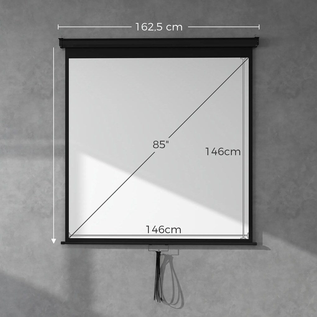 Ecrã de projeção para TV e cinema em casa de 85 polegadas, projetor de vídeo 1:1 4K HD, 146 cm (L) x 146 cm (A)