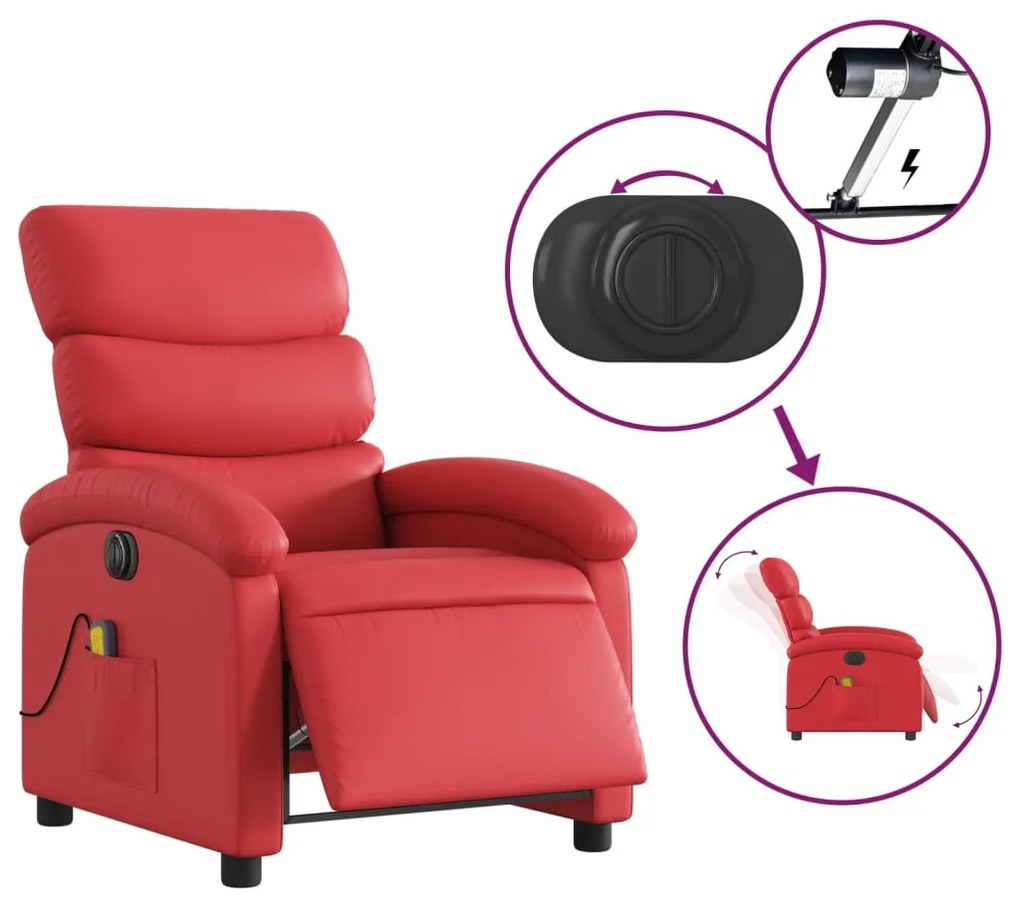 Poltrona massagens reclinável elétrica couro artif. vermelho