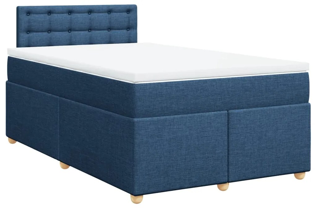 Cama boxspring com colchão 120x190 cm tecido azul