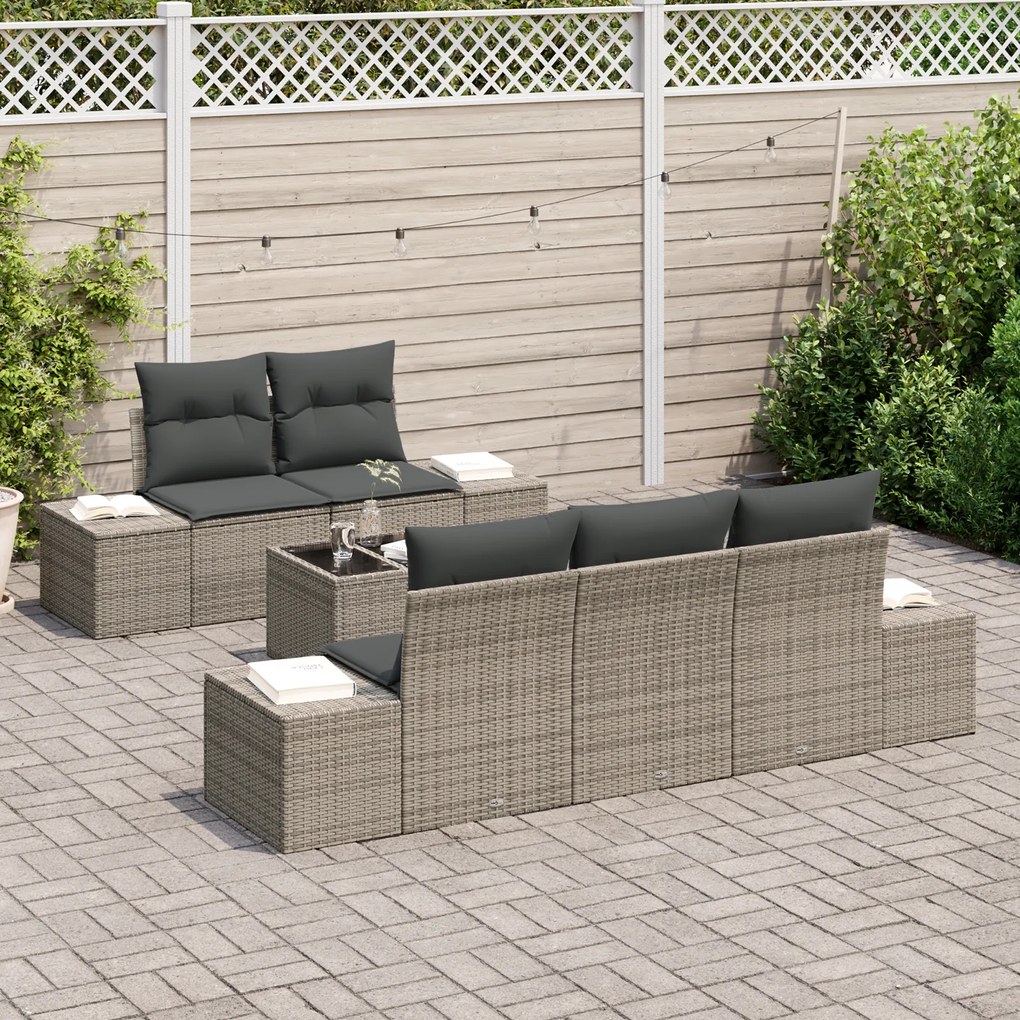 Conjunto de Sofá de Jardim de 6 peças com Almofadas Rattan Polimérico