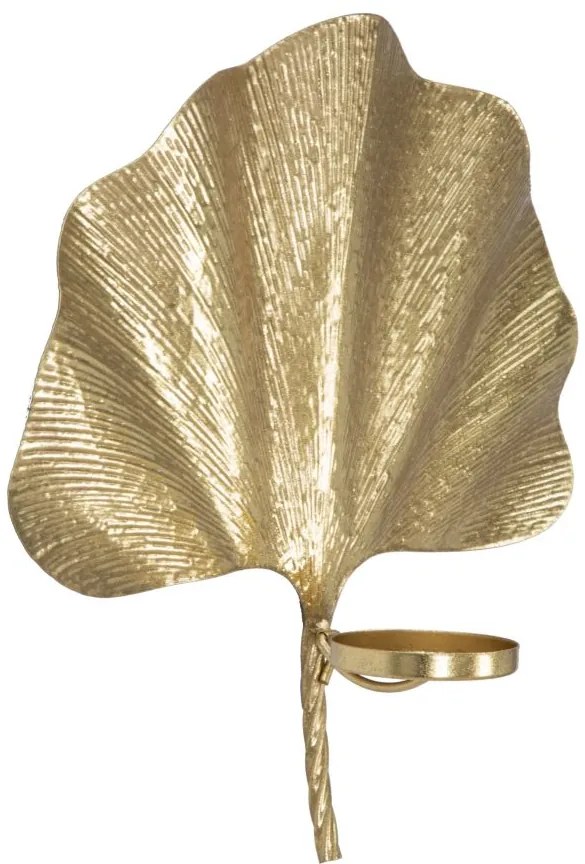 Castiçal de Parede "Glam Leaf" em Metal Dourado – 41x11,5x40 cm