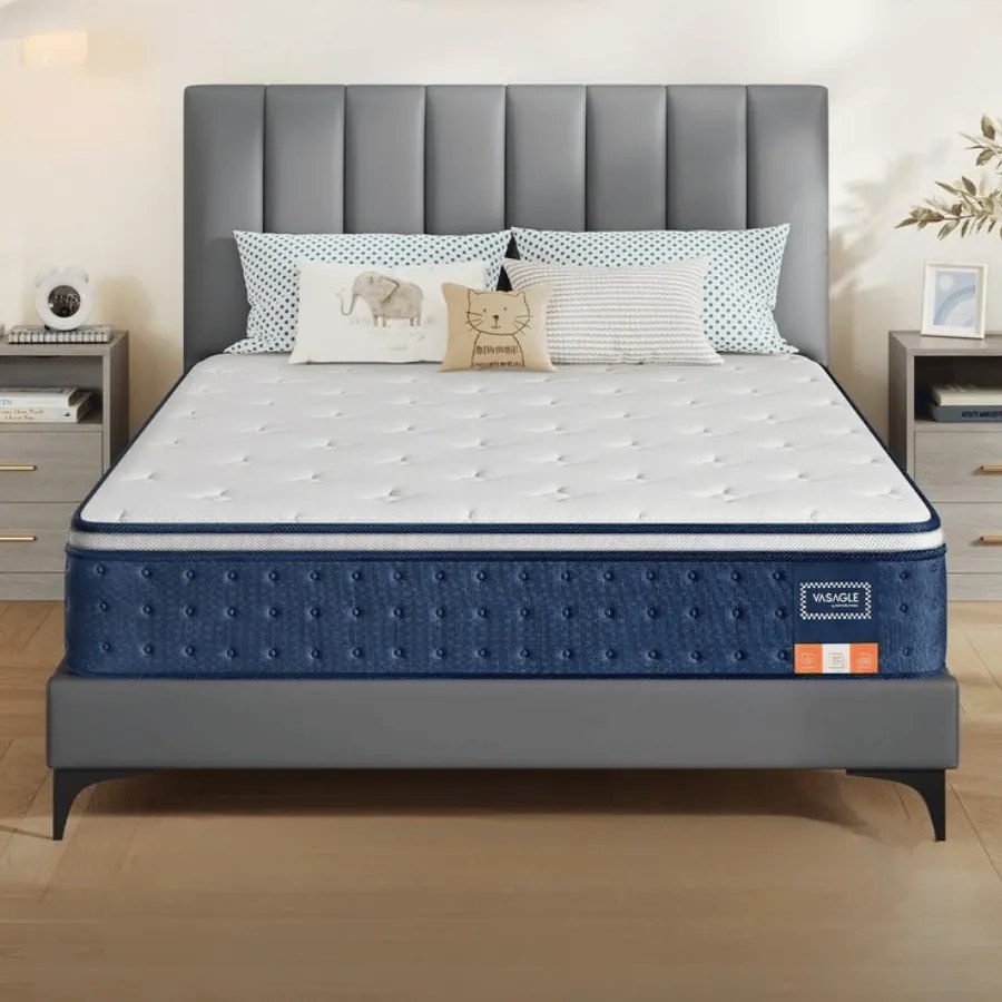 Colchão de molas ensacadas 200 x 90 x 25 cm com espuma viscoelástica de gel e conforto azul