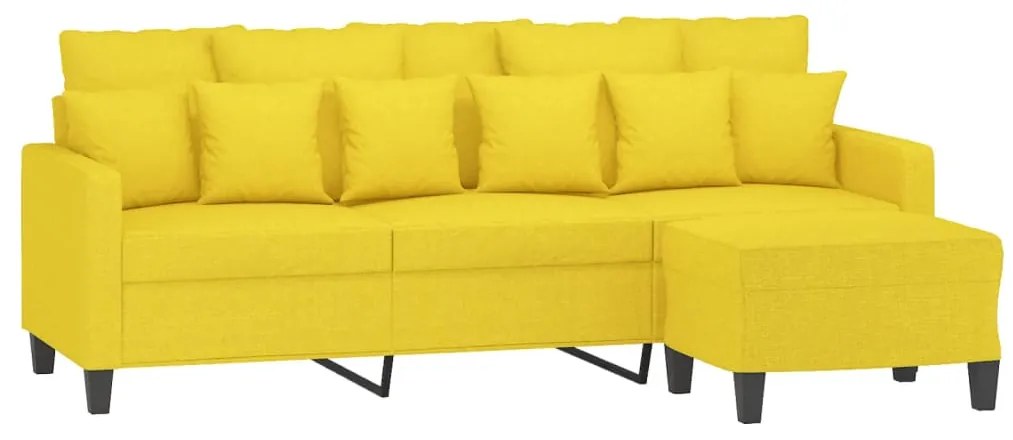 Sofá de 3 lugares com apoio de pés 180 cm tecido amarelo-claro