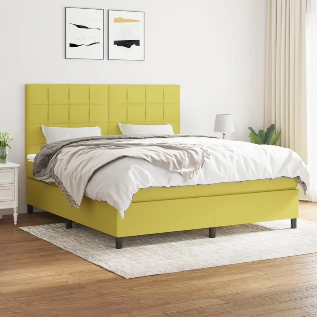 vidaXL Cama com molas/colchão 160x200 cm tecido verde