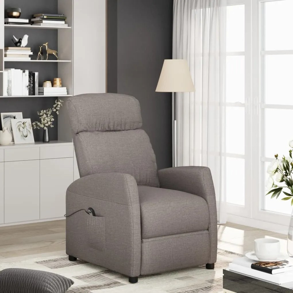 vidaXL Poltrona elevatória tecido cinzento-acastanhado
