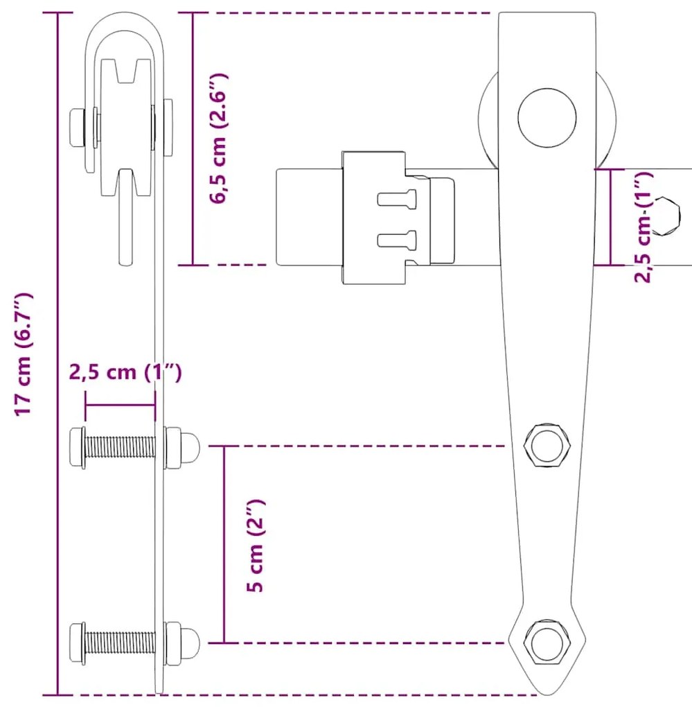 Kit para armário deslizante aço carbono 244 cm