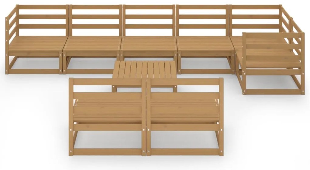 9 pcs conjunto lounge de jardim pinho maciço castanho mel