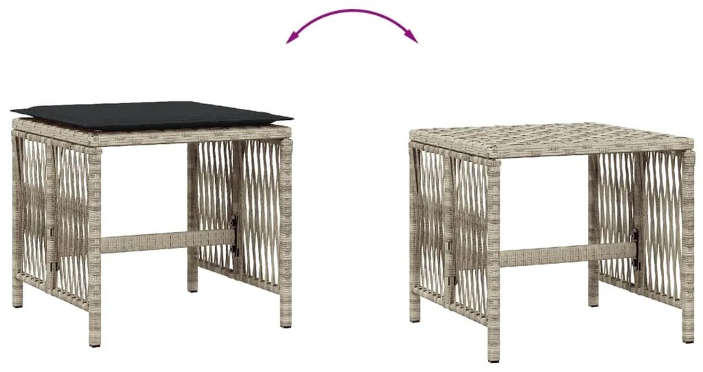 Bancos jardim c/ almofadões 4pcs 41x41x36cm vime PE cinza-claro