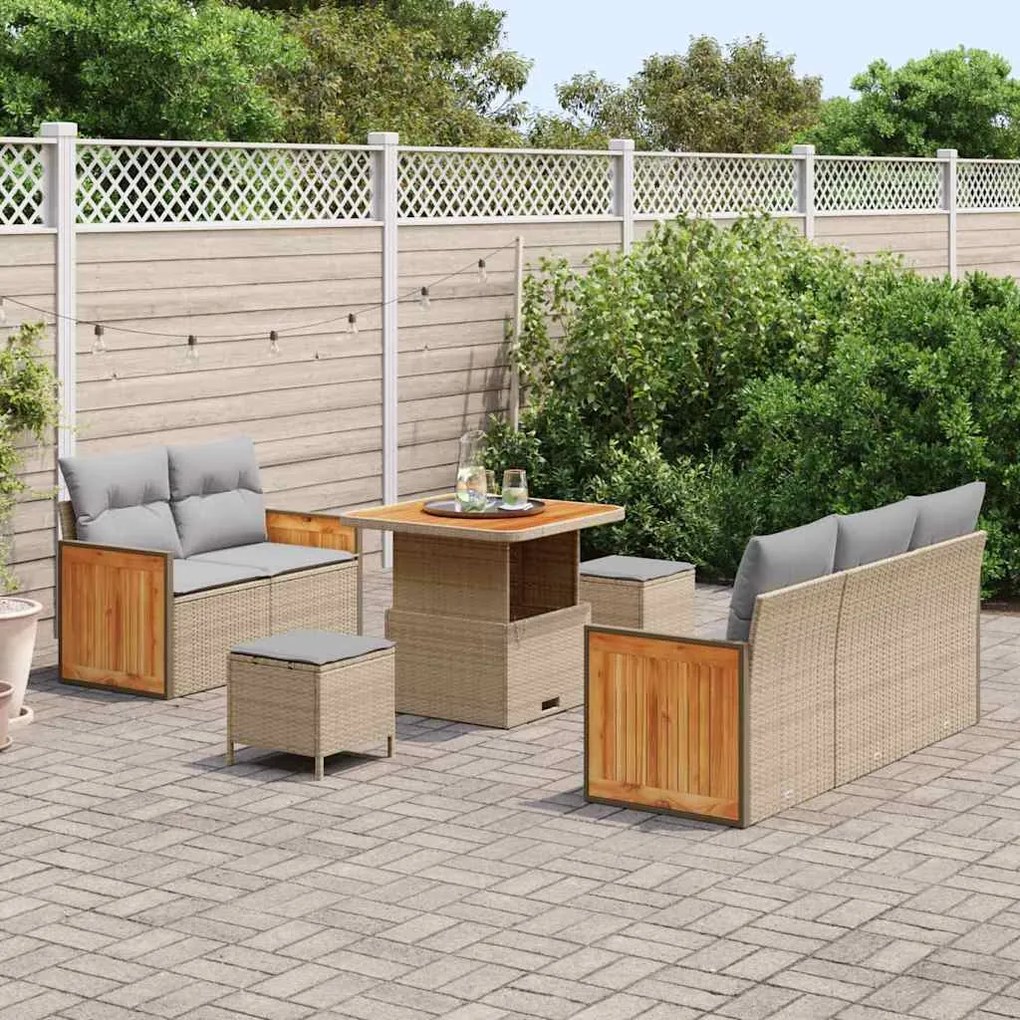 Conjunto de Sofá de Jardim vidaXL com Almofadas Bege Rattan PE Acácia