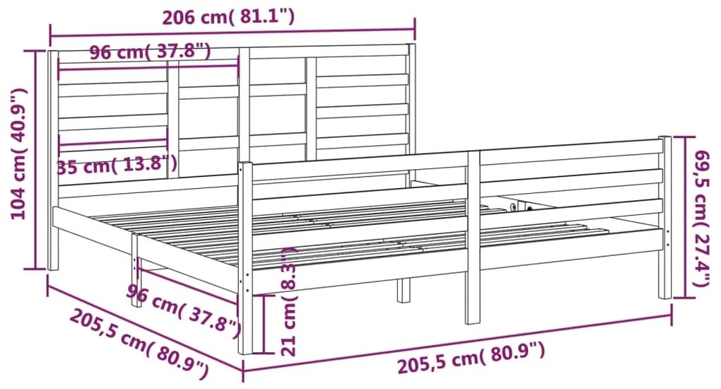 Estrutura de cama sem colchão 200x200 cm madeira maciça