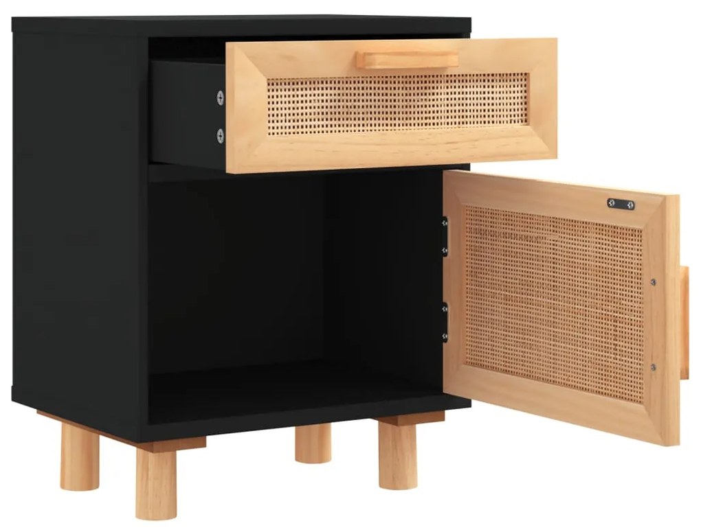 Mesa de cabeceira pinho maciço e vime natural preto