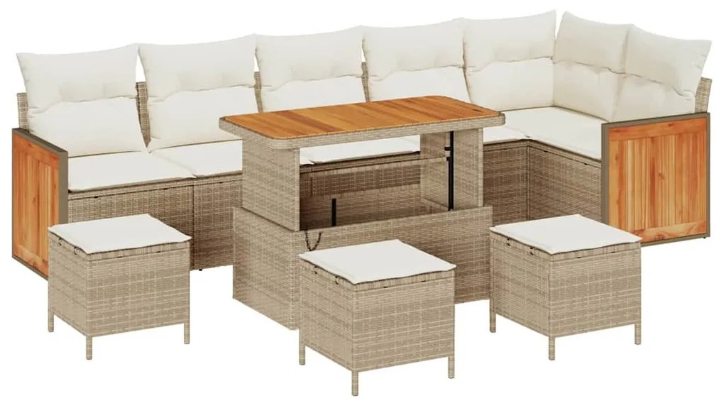 Conjunto de sofá de jardim vidaXL de 10 peças com almofadas bege vime