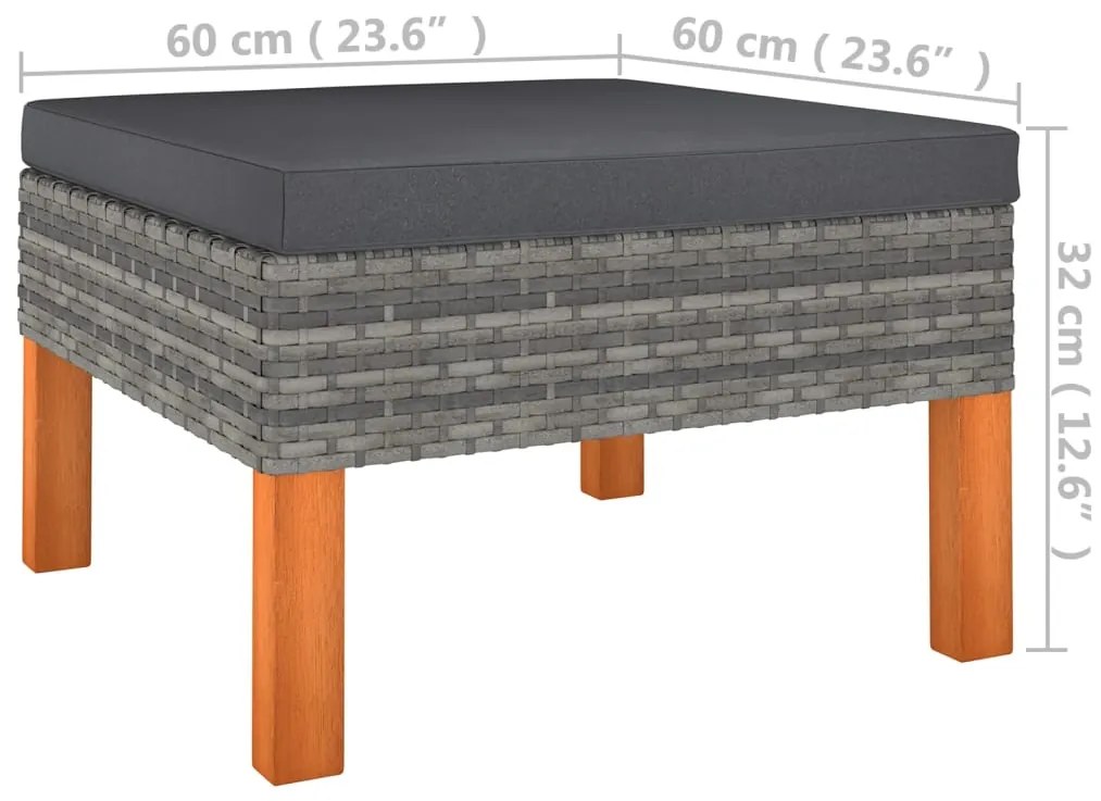8 pcs conjunto lounge de jardim c/ almofadões vime PE cinzento