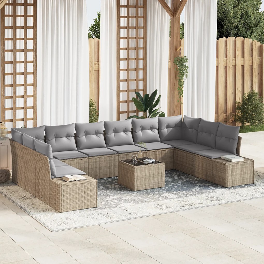 Conjunto de Sofá de Jardim de 11 Peças com Almofadas Pretas de Vime de