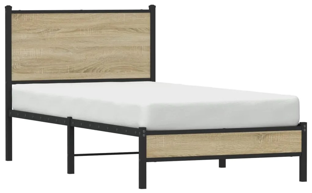 Estrutura de cama sem colchão 75x190 cm metal carvalho sonoma
