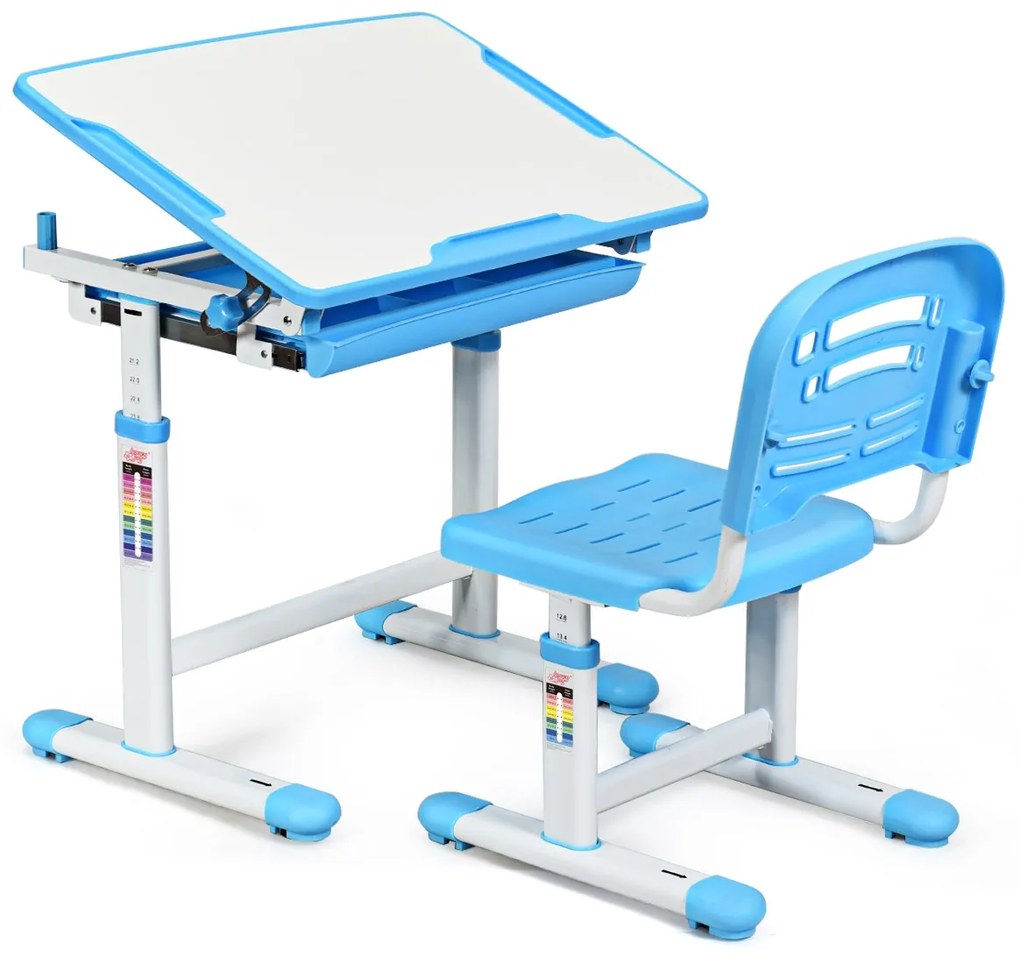 Secretária para crianças com Cadeira ajustável em altura com gaveta em ângulo 66 x 49 x (54,5 - 77) cm Azul