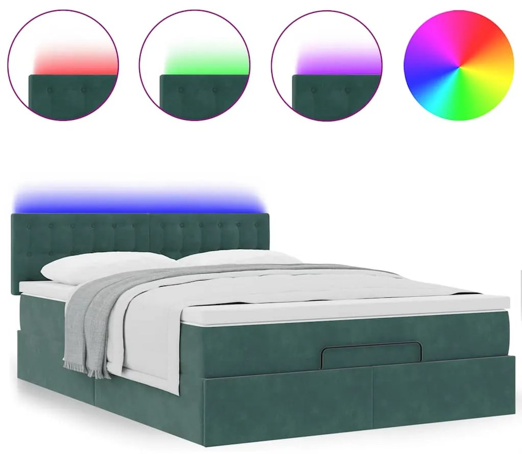 Estrutura de cama otomana com colchão 140x200 cm verde escuro