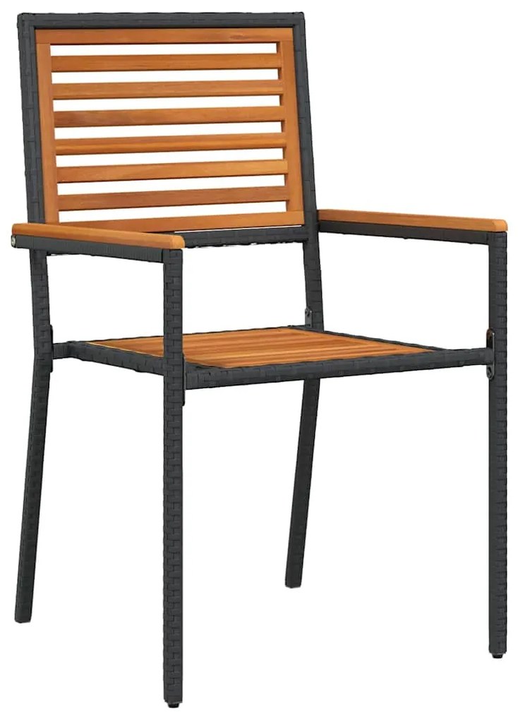 Conjunto de Jantar vidaXL 7 Peças Rattan Poliéster Preto Acácia