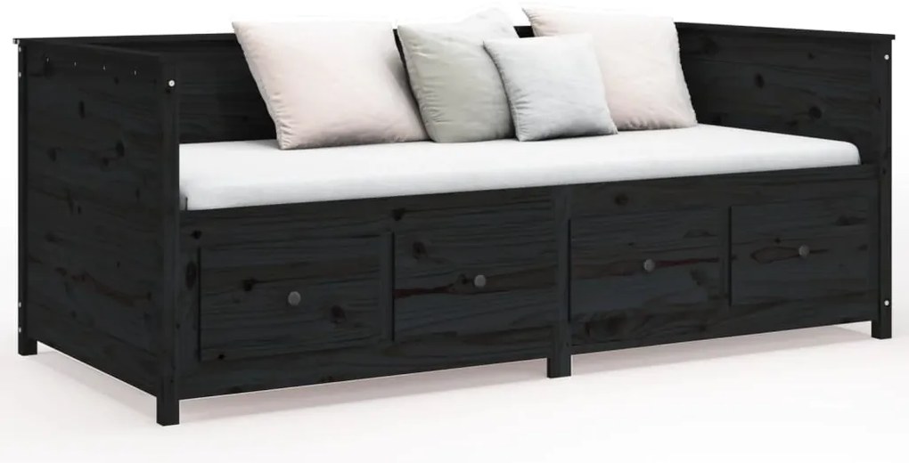 Sofá-cama 90x190 cm madeira de pinho maciça preto