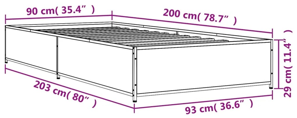 Estrutura de cama 90x200 cm derivados de madeira/metal preto