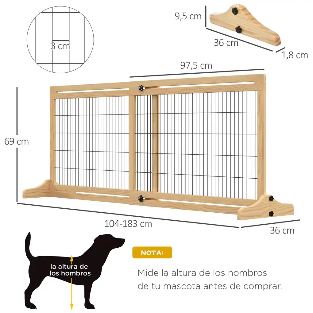 Barreira de Segurança para Cães de Madeira Extensível com Pés de Suporte  Barreira de Proteção para Animais de Estimação para Portas Escada Corredor  10