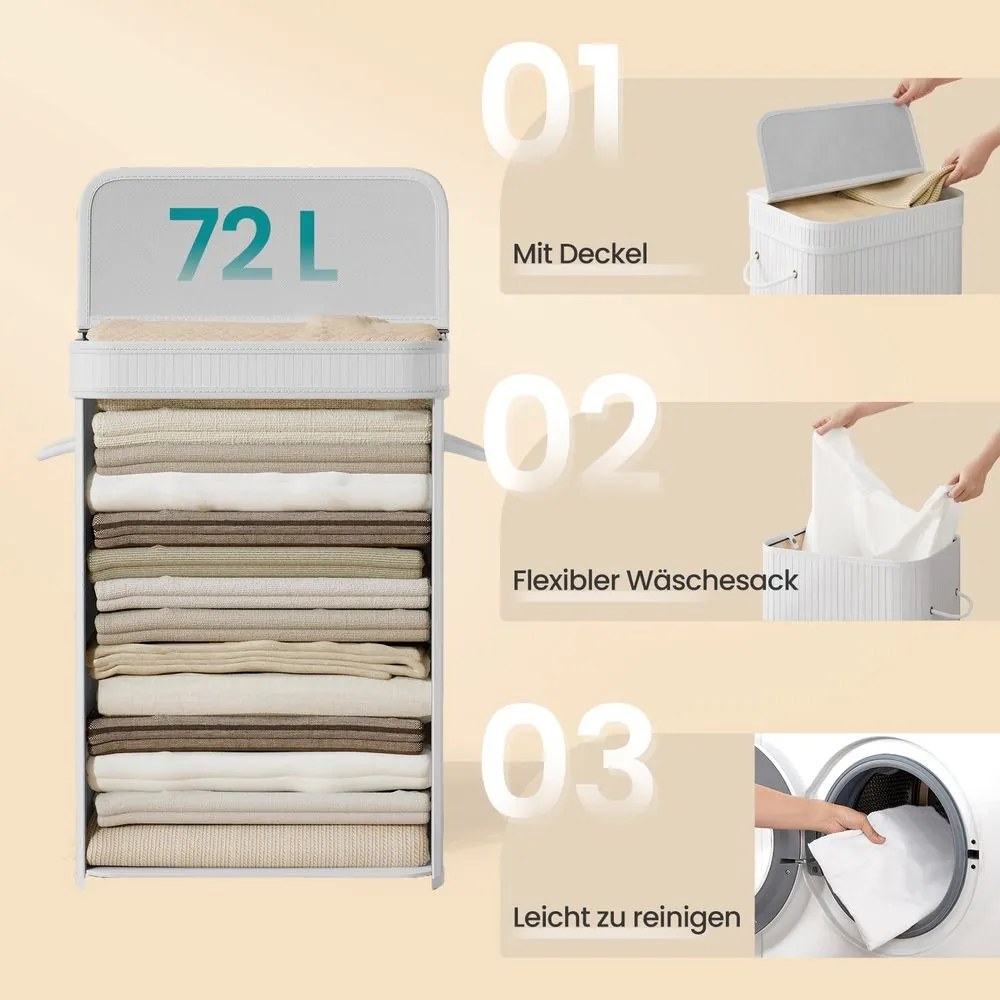 Cesto para roupa suja em bambu de 31,5 x 42,5 x 61 cm branco