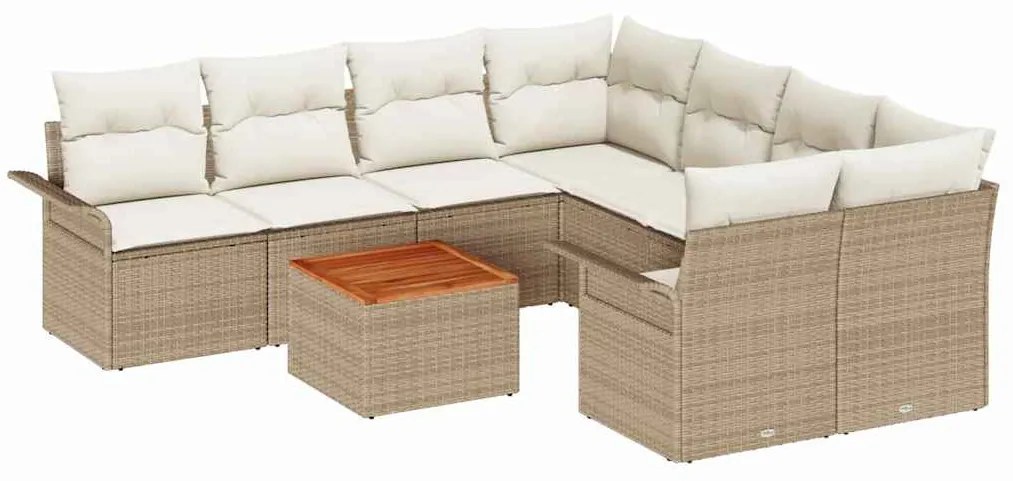 Conjunto de Sofá de Jardim 9 Peças com Almofadas Beiges de Poliratã e