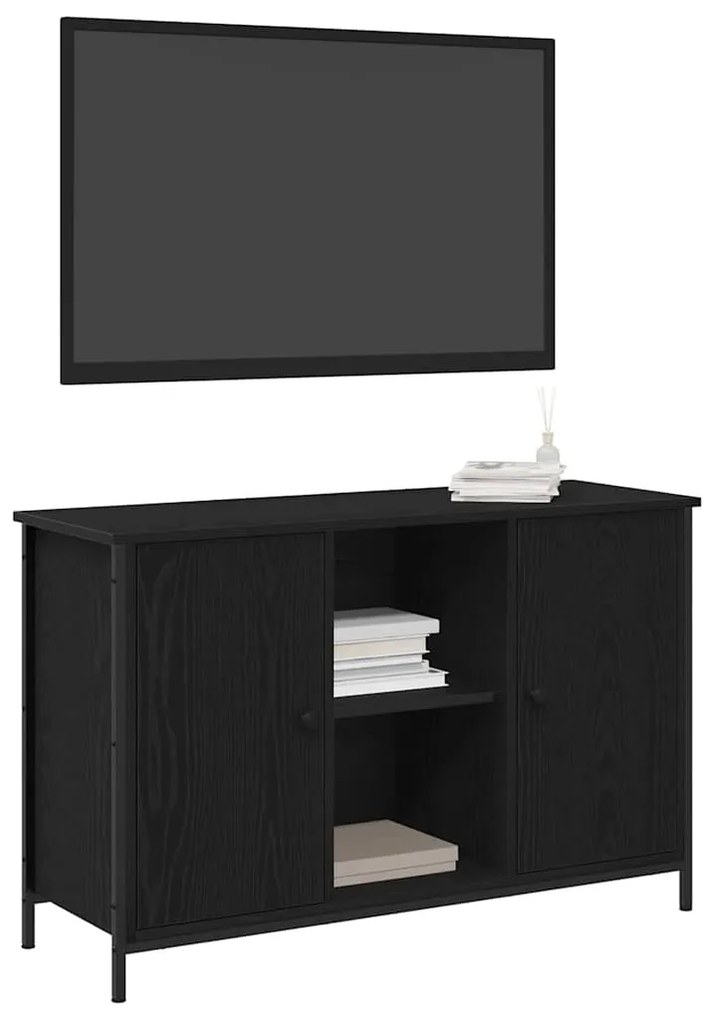 Cabinet de TV Carvalho Negro 101x35x65 cm Madeira Derivada e Aço