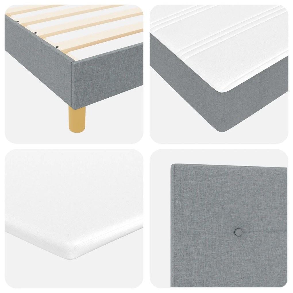 Cama Box Spring com Colchão Cinza Claro 90x200 cm Tecido