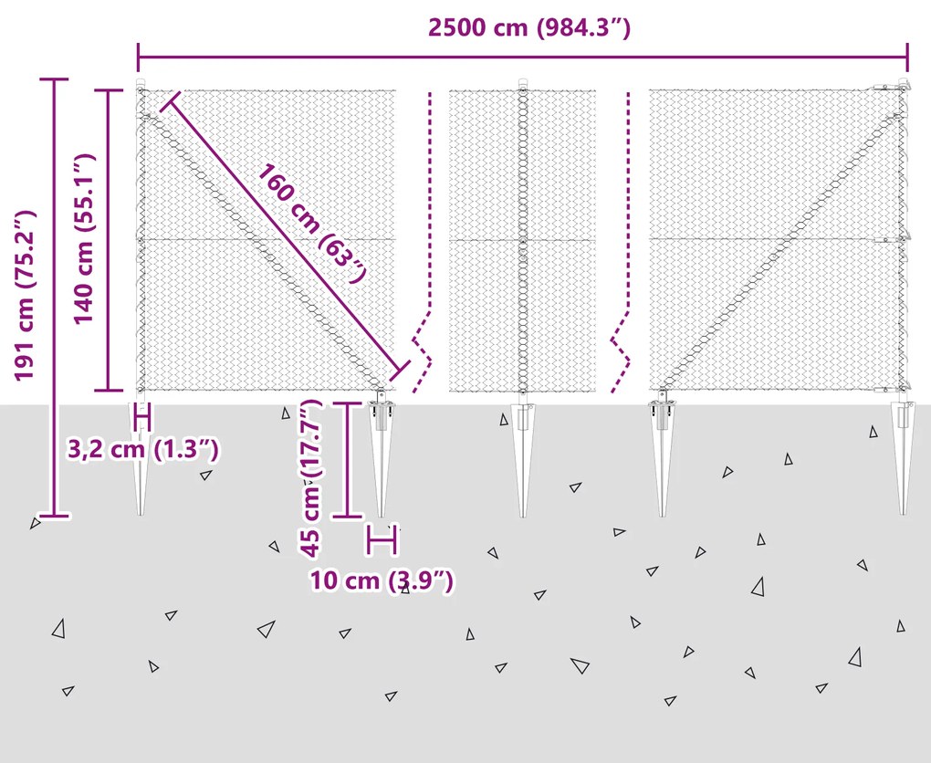Cerca Hexagonal vidaXL Cinza 1,4x25 m Aço