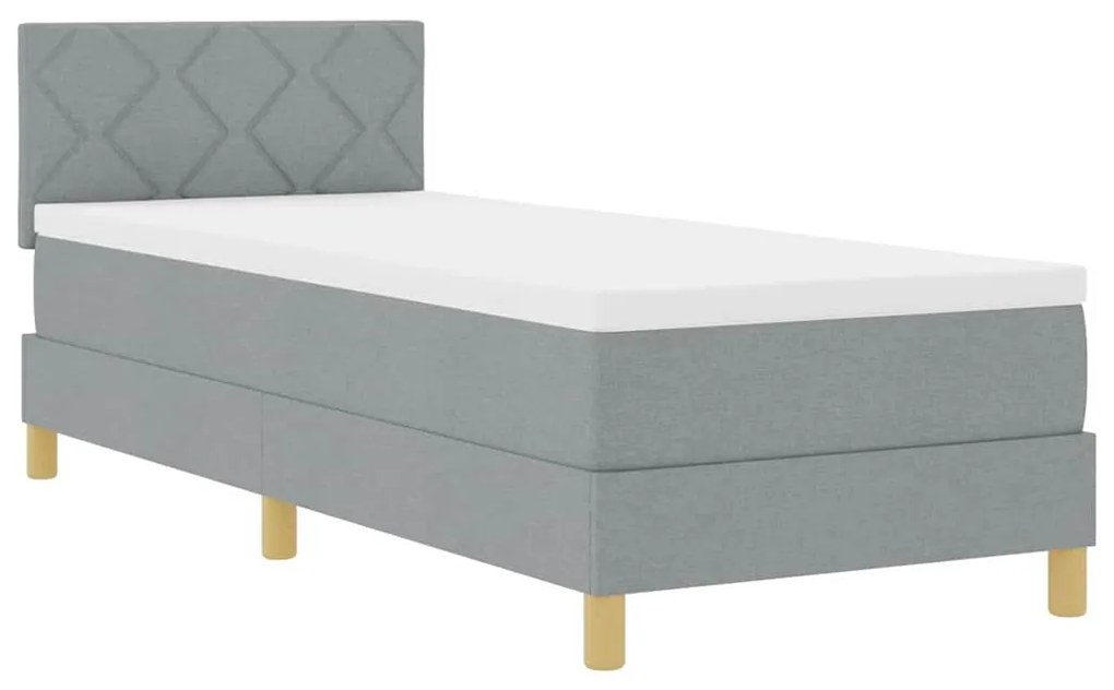 Cama Box Spring com Colchão &amp; LED Cinza Claro 80x200 cm Tecido