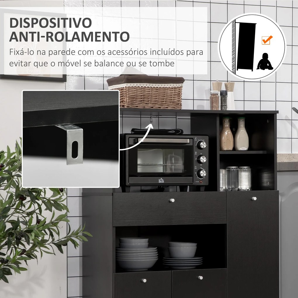 Aparador Auxiliar "Gourmet" de Cozinha - 90x40x120 cm - Preto - Design
