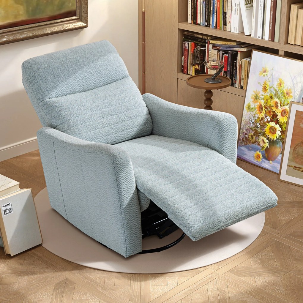 Poltrona reclinável, poltrona de relaxamento com apoio para os pés, giratória a 360°, reclinável, 82 x 90,5 x 101 cm, cinzento-azulado