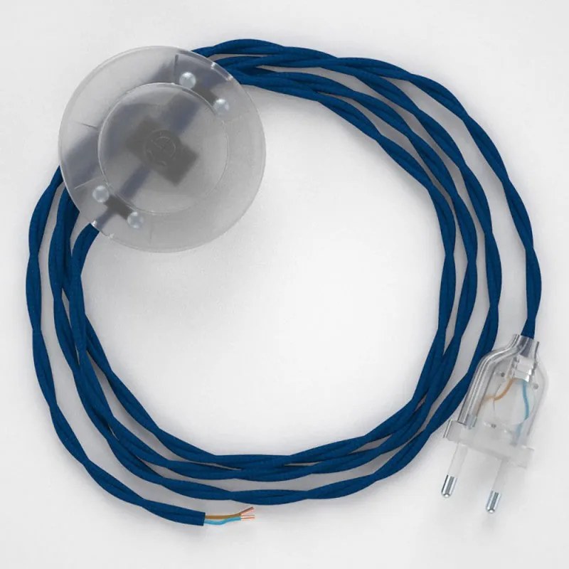 Cabo para candeeiro de chão, TM12 Azul Seda Artificial 3 m. Escolha a cor da ficha e do interruptor. - Transparente